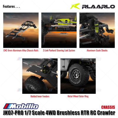 Rlaarlo JK07 PRO 1/7 Scale 4WD Brushless RTR 2.4GHz RC Crawler Adventure Wrangler 2025 Remote Control