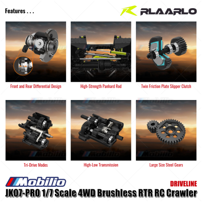Rlaarlo JK07 PRO 1/7 Scale 4WD Brushless RTR 2.4GHz RC Crawler Adventure Wrangler 2025 Remote Control
