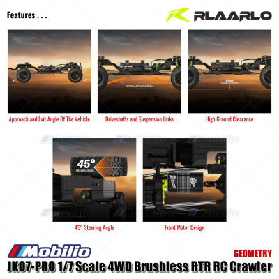 Rlaarlo JK07 PRO 1/7 Scale 4WD Brushless RTR 2.4GHz RC Crawler Adventure Wrangler 2025 Remote Control