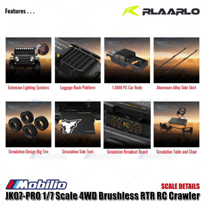 Rlaarlo JK07 PRO 1/7 Scale 4WD Brushless RTR 2.4GHz RC Crawler Adventure Wrangler 2025 Remote Control