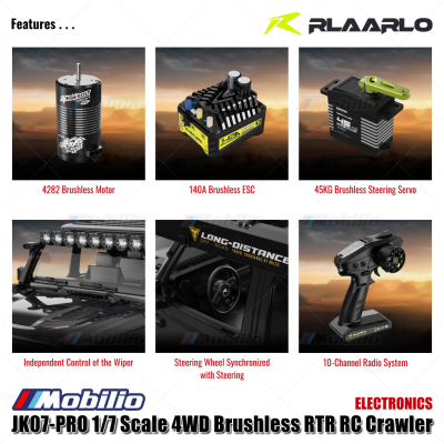 Rlaarlo JK07 PRO 1/7 Scale 4WD Brushless RTR 2.4GHz RC Crawler Adventure Wrangler 2025 Remote Control