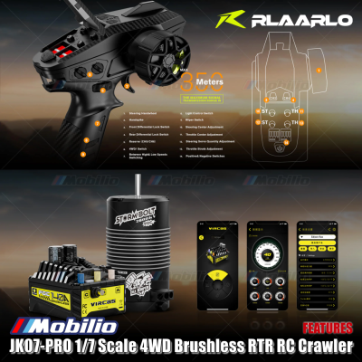 Rlaarlo JK07 PRO 1/7 Scale 4WD Brushless RTR 2.4GHz RC Crawler Adventure Wrangler 2025 Remote Control