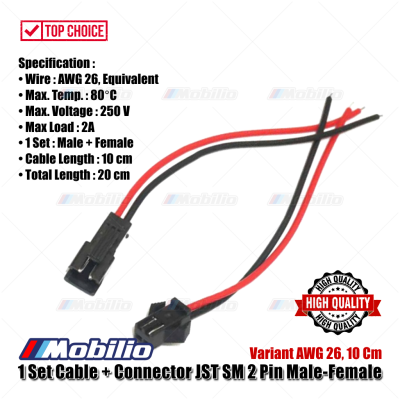 1 Set Cable + Connector JST SM 2 Pin Kabel Konektor Male & Female