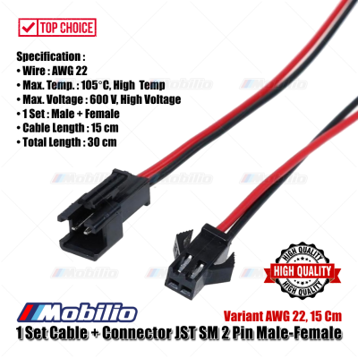 1 Set Cable + Connector JST SM 2 Pin Kabel Konektor Male & Female
