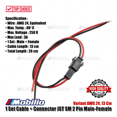 1 Set Cable + Connector JST SM 2 Pin Kabel Konektor Male & Female
