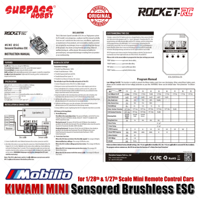 Surpass Hobby Rocket-RC KIWAMI MINI Sensored Brushless ESC for 1/28 & 1/27 Scale Mini Remote Control Cars