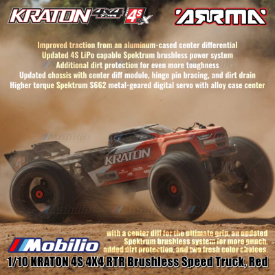 Arrma 1/10 KRATON 4S 4X4 RTR Brushless Speed Truck Red #ARA4408V2T3