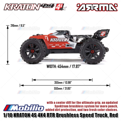 Arrma 1/10 KRATON 4S 4X4 RTR Brushless Speed Truck Red #ARA4408V2T3