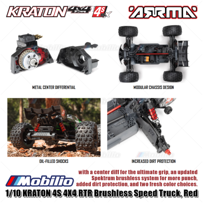 Arrma 1/10 KRATON 4S 4X4 RTR Brushless Speed Truck Red #ARA4408V2T3
