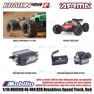 Arrma 1/10 KRATON 4S 4X4 RTR Brushless Speed Truck Red #ARA4408V2T3