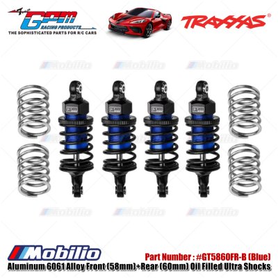 GPM Part #GT5860FR Aluminum 6061 Alloy Front 58mm & Rear (60mm) Oil Filled Ultra Shocks for Traxxas 1/10 Ford GT 4-TEC 2.0 / 3.0 Chevrolet Corvette Stingray / Ford Mustang GT / Toyota GR Supra GT4 Upgrade Parts