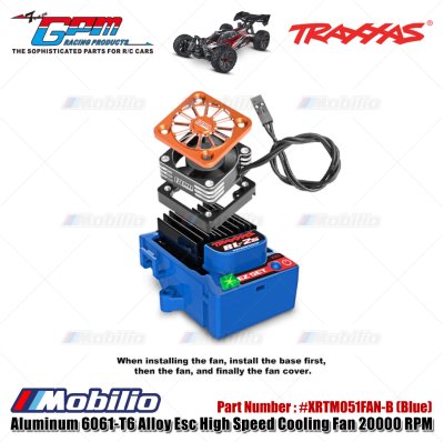 GPM Part #XRTM051FAN Aluminum 6061-T6 Alloy ESC High Speed Cooling Fan 20000 RPM (BL-2S: 3383 and Velineon VXL-3S: 3355R) for Traxxas 1/16 Mini XRT / Mini Maxx / 1/8 Jato 4X4 / 1/10 Slash Mudboss / Ford Fiesta ST Rally Upgrade Parts