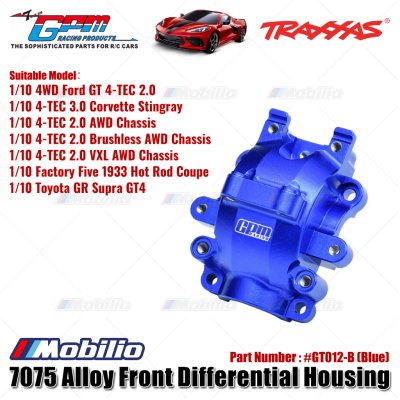 GPM Part #GT012 Aluminum 7075 Alloy Front Differential Housing for Traxxas 1/10 Ford GT 4-TEC 2.0 / 3.0 Corvette Stingray / Factory Five 1933 Hot Rod Coupe / Toyota GR Supra GT4 Upgrade Parts