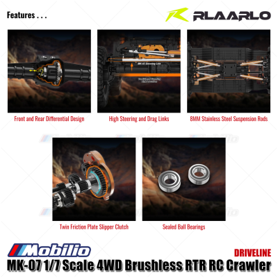 Rlaarlo MK-07 1/7 Scale 4WD Brushless RTR 2.4GHz RC Crawler Hand-Painted Dinosaur Themed Design Adventure Remote Control