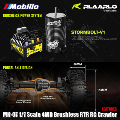 Rlaarlo MK-07 1/7 Scale 4WD Brushless RTR 2.4GHz RC Crawler Hand-Painted Dinosaur Themed Design Adventure Remote Control