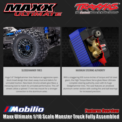 Traxxas 89087-4 Maxx Ultimate 1/10 Scale Monster Truck Fully Assembled RTR Ready-To-Race RC with TQi 2.4 GHz Radio System VXL-4S Brushless Power System