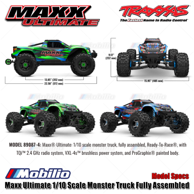 Traxxas 89087-4 Maxx Ultimate 1/10 Scale Monster Truck Fully Assembled RTR Ready-To-Race RC with TQi 2.4 GHz Radio System VXL-4S Brushless Power System