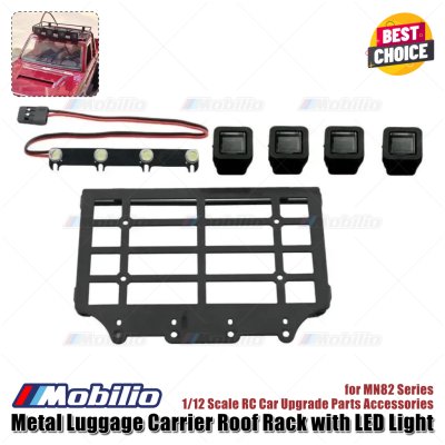 Metal Luggage Carrier Roof Rack with LED Light for MN82 Series 1/12 Scale RC Car Upgrade Parts Accessories