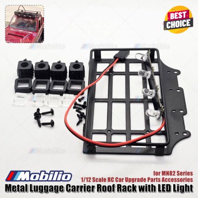 Metal Luggage Carrier Roof Rack with LED Light for MN82 Series 1/12 Scale RC Car Upgrade Parts Accessories