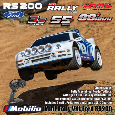 Traxxas 108046-1 Mini Rally VXL Ford RS200 Brushless Power System Clipless Body Fully Assembled RTR with TQi 2.4 GHz Radio System TSM