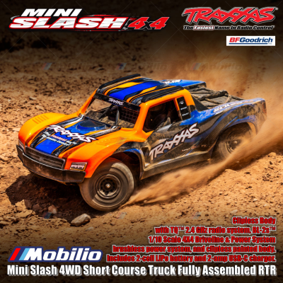 Traxxas 108164-1 Mini Slash 4WD Short Course Truck Fully Assembled RTR Clipless Body TQ 2.4GHz BL-2S Brushless Power System