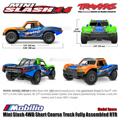Traxxas 108164-1 Mini Slash 4WD Short Course Truck Fully Assembled RTR Clipless Body TQ 2.4GHz BL-2S Brushless Power System