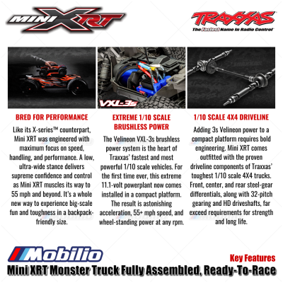 Traxxas Mini XRT Monster Truck Fully Assembled Ready-To-Race RTR with TQi 2.4 GHz Radio System & VXL-3s Brushless Power System