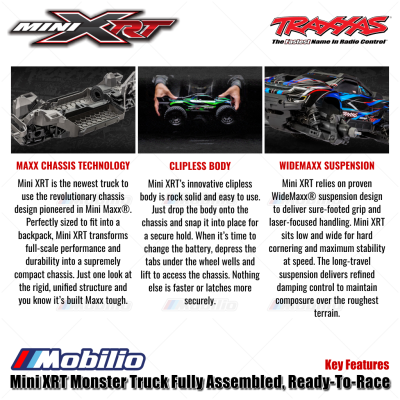 Traxxas Mini XRT Monster Truck Fully Assembled Ready-To-Race RTR with TQi 2.4 GHz Radio System & VXL-3s Brushless Power System
