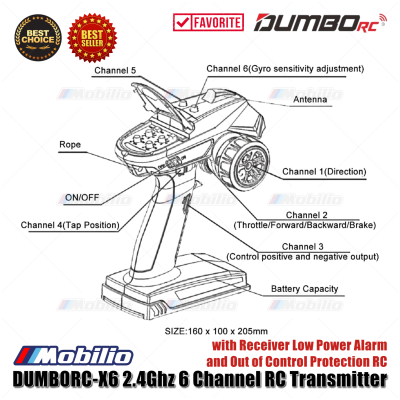 Dumborc X6 2.4Ghz 6 Channel RC Transmitter with Receiver X6F or X6FG