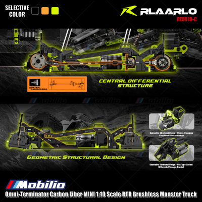 Rlaarlo Omni-Terminator Carbon Fiber MINI 1:10 Scale RTR Brushless Monster Truck V2 Version RZ001B-C RZ001O-C RZ001Y-C