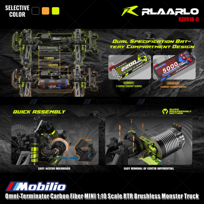 Rlaarlo Omni-Terminator Carbon Fiber MINI 1:10 Scale RTR Brushless Monster Truck V2 Version RZ001B-C RZ001O-C RZ001Y-C