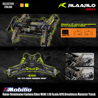 Rlaarlo Omni-Terminator Carbon Fiber MINI 1:10 Scale RTR Brushless Monster Truck V2 Version RZ001B-C RZ001O-C RZ001Y-C