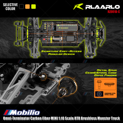Rlaarlo Omni-Terminator Carbon Fiber MINI 1:10 Scale RTR Brushless Monster Truck V2 Version RZ001B-C RZ001O-C RZ001Y-C