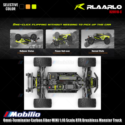 Rlaarlo Omni-Terminator Carbon Fiber MINI 1:10 Scale RTR Brushless Monster Truck V2 Version RZ001B-C RZ001O-C RZ001Y-C