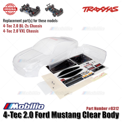 Traxxas Part #8312 4-Tec 2.0 Ford Mustang Clear Body fit for RC 4-Tec 2.0 BL-2S Chassis