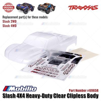 Traxxas Part #6965R Slash 4X4 Heavy-Duty Clear Clipless Body