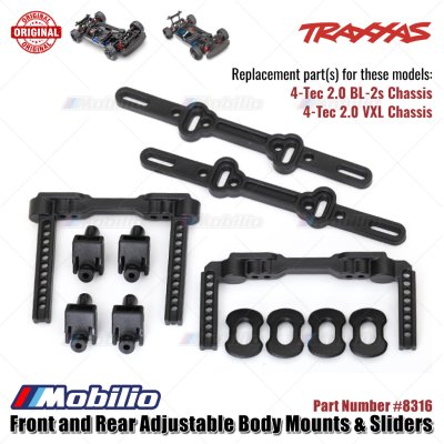 Traxxas Part #8316 Front and Rear Adjustable Body Mounts & Sliders for RC 4-Tec 2.0 Chassis
