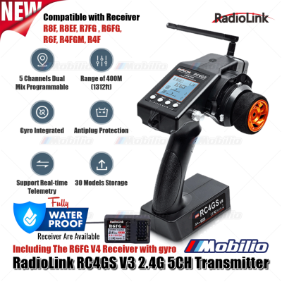 New Radiolink RC4GS V3 5Ch 2.4 GHz Receiver R6FG with Gyro Fast Respon Fully Waterproof Available