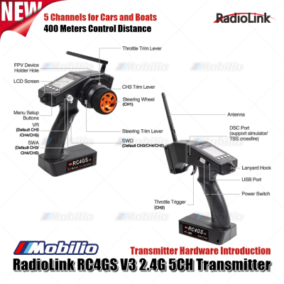 New Radiolink RC4GS V3 5Ch 2.4 GHz Receiver R6FG with Gyro Fast Respon Fully Waterproof Available