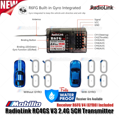 New Radiolink RC4GS V3 5Ch 2.4 GHz Receiver R6FG with Gyro Fast Respon Fully Waterproof Available