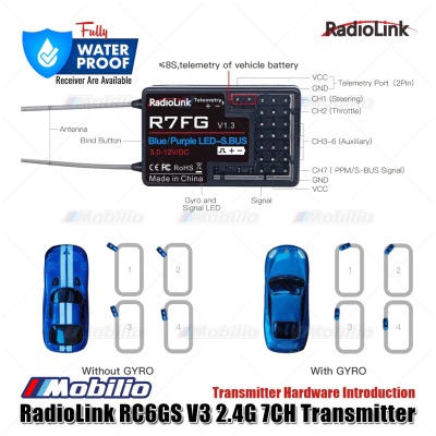 Radiolink RC6GS V3 7 Channels RC Transmitter and Receiver R7FG Fully Waterproof Available for Cars Crawler Truck Boats