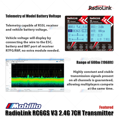 Radiolink RC6GS V3 7 Channels RC Transmitter and Receiver R7FG Fully Waterproof Available for Cars Crawler Truck Boats