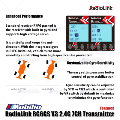 Radiolink RC6GS V3 7 Channels RC Transmitter and Receiver R7FG Fully Waterproof Available for Cars Crawler Truck Boats
