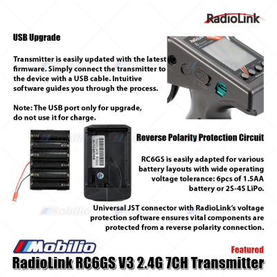 Radiolink RC6GS V3 7 Channels RC Transmitter and Receiver R7FG Fully Waterproof Available for Cars Crawler Truck Boats