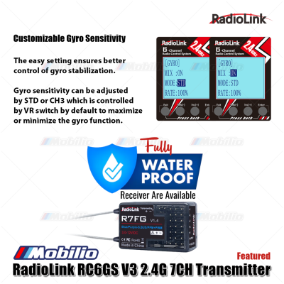 Radiolink RC6GS V3 7 Channels RC Transmitter and Receiver R7FG Fully Waterproof Available for Cars Crawler Truck Boats