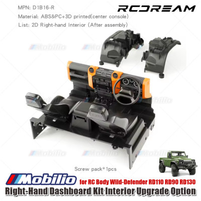 RCDream Right-Hand Dashboard Kit Interior Upgrade Option #D1B16-R for RC Body Wild-Defender RD110 RD90 RD130