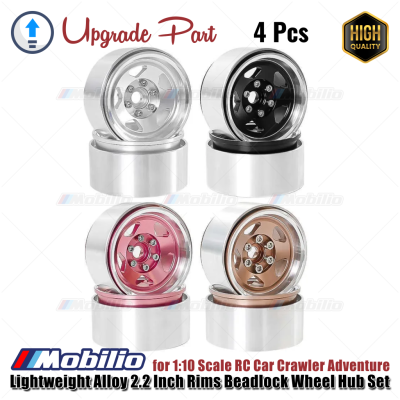 Upgrade Part Lightweight Alloy 2.2 Inch Rims Beadlock Wheel Hub Set for 1:10 1:8 Scale RC Car Crawler Adventure
