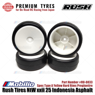 Rush Tires #RU-0833 NtW xxii 25 Indonesia Asphalt Spec Type A Yellow Hard Rims Pregluetire Premium Tyres for On-Road RC Racing from Japan