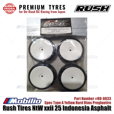 Rush Tires #RU-0833 NtW xxii 25 Indonesia Asphalt Spec Type A Yellow Hard Rims Pregluetire Premium Tyres for On-Road RC Racing from Japan