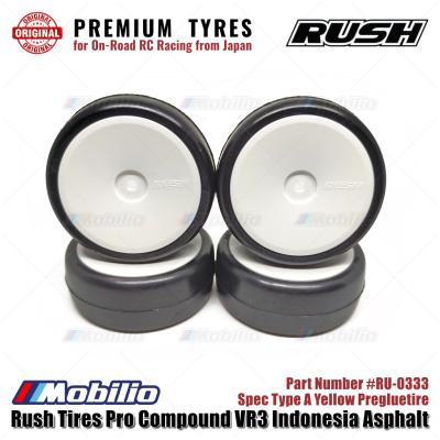 Rush Tires #RU-0333 Pro Compound VR3 Spec Spec Type A Yellow Pregluetire Premium Tyres for On-Road RC Racing from Japan